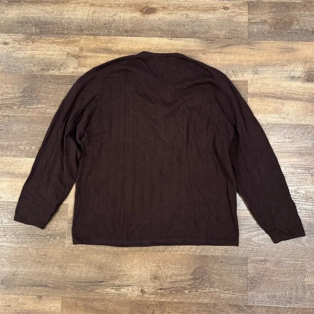 Banana Republic Merino Wool Sweater L Chocolate Brown VNeck Ribbed Academia READ